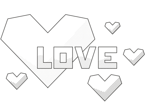 Geometric Love Hearts Coloring Page